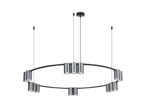 [4016141] ISE Pendel 15x GU10 excl Ø1000mm geborsteld staal + zwart