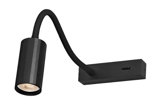 [4014714B] ORYX Applique Murale Flexible, Interrupteur On/Off, MR11 Ampoule (excl) Noir